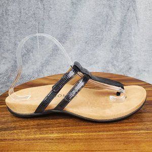 Vionic Elvia Sandals Women's 9 Black Adjustable T Straps Orthotic Comfort Shoes